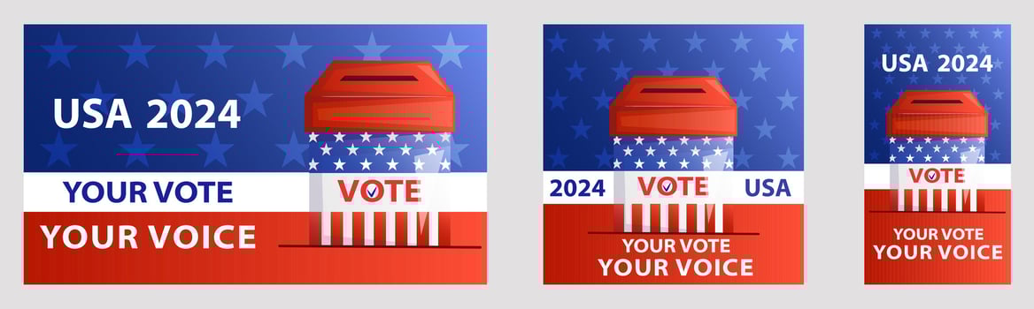 USA 2024 banner with ballot box set. Voting campaign concept. vector
