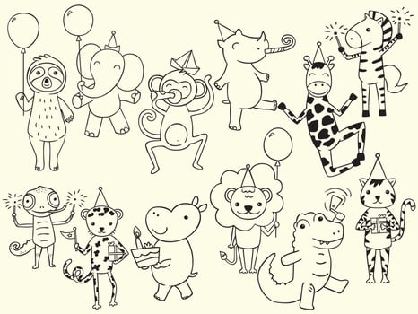 Animal Jungle Birthday Party Black Outline vector