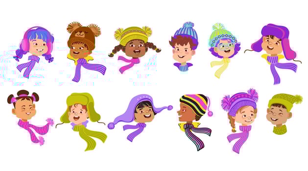 Happy cartoon children. Set of winter portrait avatars. Isolated illustration. vector