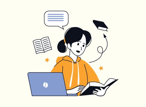 woman learning to read a book vector