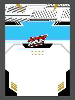 The front of a white and blue car with a black and gold design vector