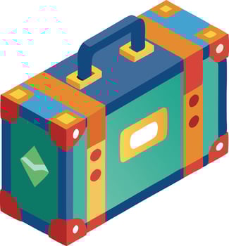 Isometric suitcase with stickers, travel and luggage concept illustration vector