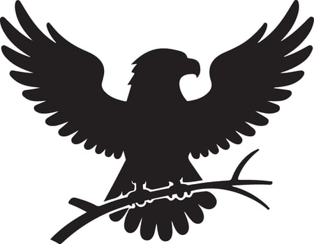 eagle with wings spread on a branch vector