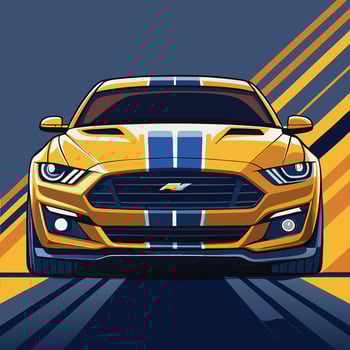 A yellow mustang car with blue stripes on it vector