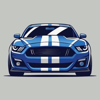 A blue mustang car with white stripes on the hood vector