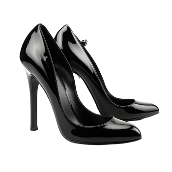 Shiny Black Patent Leather High Heels Displayed on a Transparent Background png