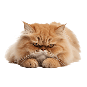 Fluffy Orange Persian Cat Lying Down With Intense Yellow Eyes And Thick Fur png