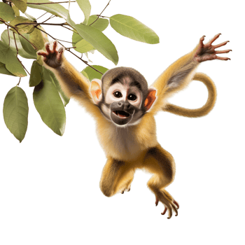 Young Monkey Reaching For Leaves With Outstretched Arms And Open Mouth In Tree png