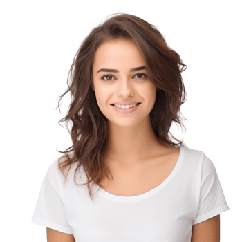 Portrait Of A Smiling Young Woman With Brown Hair Wearing A White Shirt png