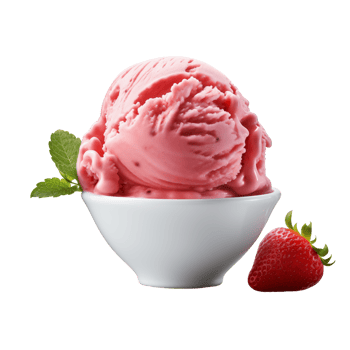 Strawberry Ice Cream Scoop In White Bowl With Fresh Strawberry png