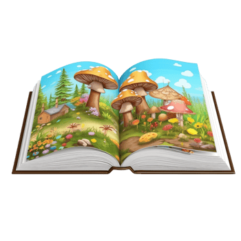 Open Storybook With Colorful Illustration Of Magical Forest Scene png