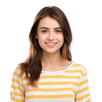 Smiling Young Woman Wearing A Yellow Striped Shirt On A Transparent Background png