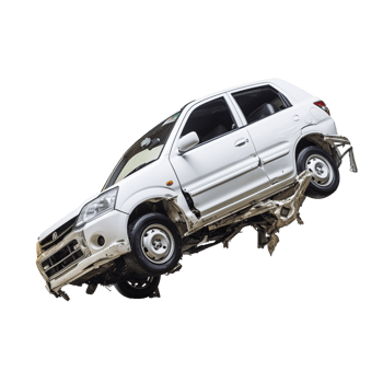 Damaged White SUV With Exposed Suspension On Transparent Background png