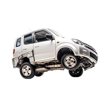 Damaged White SUV With Exposed Suspension On Transparent Background png