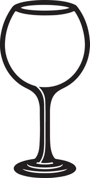 A black and white illustration of a wine glass vector