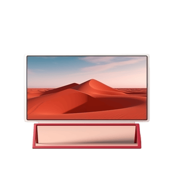 Modern Flat-Screen Television With Red Stand Showing Desert Landscape png