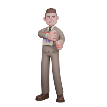 3D Male Lawyer Negotiating. A male lawyer is standing with his right hand holding a calendar in front of his chest while his left hand is clenched. Law Practice Cartoon png