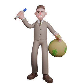 Illustrated Legal Professional. A male lawyer is seen standing with his right hand holding a blue-capped pen and his left hand carrying a globe. 3D Male Lawyer png