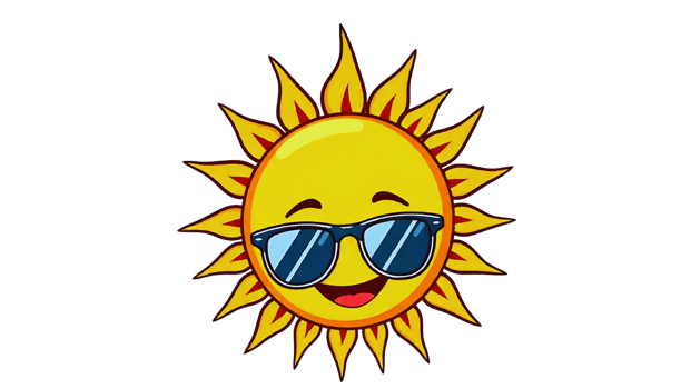 A cartoon sun wearing sunglasses and smiling png