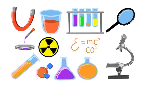 Colorful Science and Chemistry Cartoon Illustrations vector