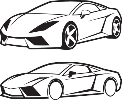 illustration of a sports car black and White background vector
