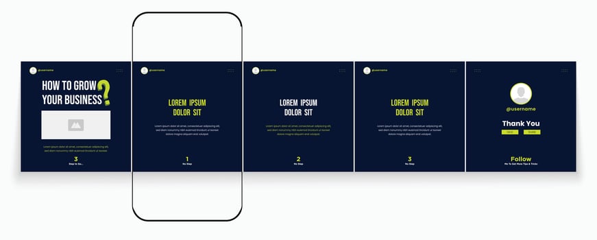 Carousel banner design with editable cellphone mockup. Cellphone carousel template post vector
