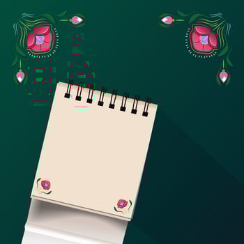 Blank notepad with plant pot on white and green background vector