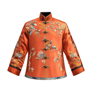 An orange chinese jacket with floral designs png