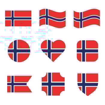 National flag of Norway. Set flag collection Isolated on white background illustration vector