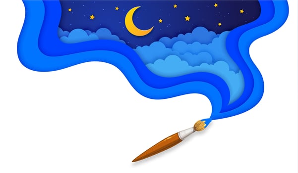 Paper cut night sky with brush, moon and stars vector