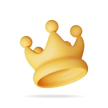 3D gold crown icon isolated on white. Render golden crown vector