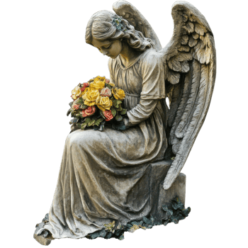 Angel sculpture with flowers in a serene setting transparent png