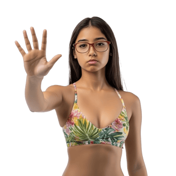 Young person in a floral bikini top with glasses transparent png