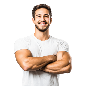 Smiling man with crossed arms in casual attire transparent png