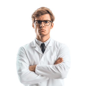Serious young male scientist in white coat transparent png
