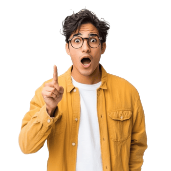 Young man in disbelief raises finger transparent png