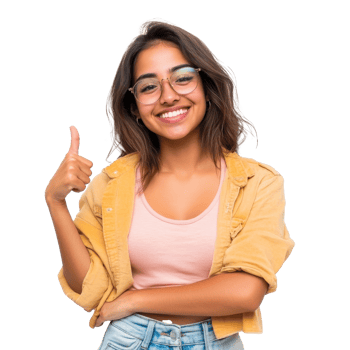 Smiling young woman showing thumbs up indoors transparent png
