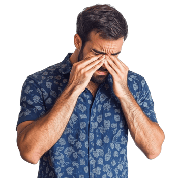 Frustrated man holding his face in a blue shirt transparent png