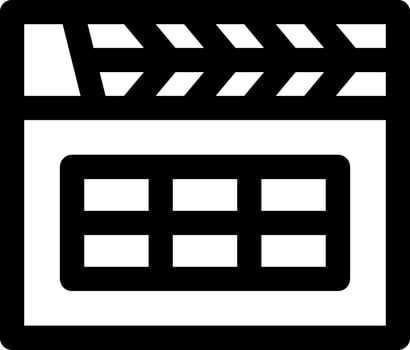 A black and white icon of a movie clapper vector