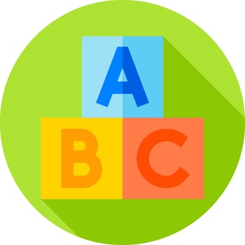Abc block icon with long shadow illustration vector