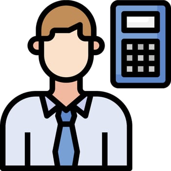 A man with a calculator icon next to him vector