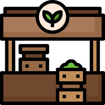A cartoon food stand with a green plant on top vector