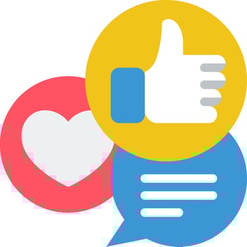 A heart and a thumbs up icon with a speech bubble vector