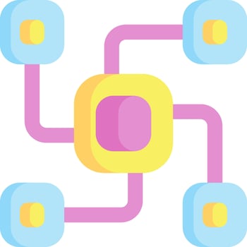 A colorful network icon with four squares vector