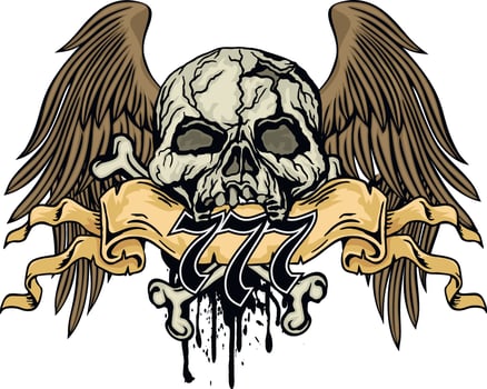 worn skull with wings vector