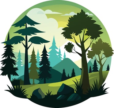 Colorful forest silhouette art illustration black color with no background design vector