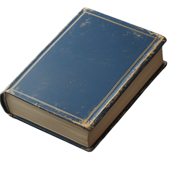 Photo of an old blue book with worn pages and a hardcover on a transparent background png