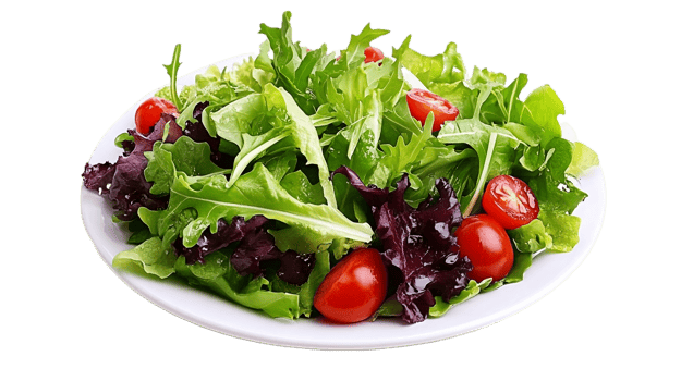 Plate with fresh salad isolated on transparent background. Healthy food concept. png