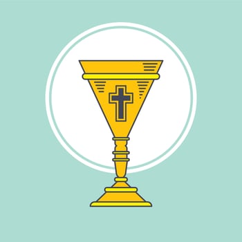 A golden chalice with a cross on it vector