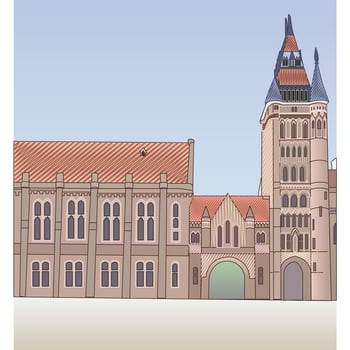 Town Hall building of Manchester. illustration of famous United Kingdom city, flat style. Travel landmark of Great Britain icon. vector